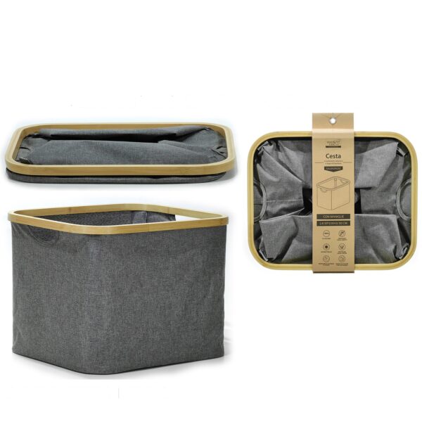 Καλάθι Γκρι Πολυεστέρας/Μπαμπού 41x33x30cm