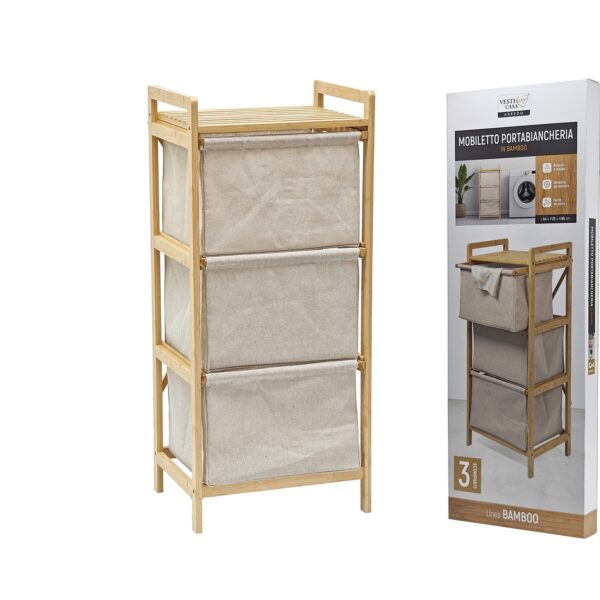 Συρταριέρα μπεζ/ξύλο ύφασμα/μπαμπού 44x33x96cm