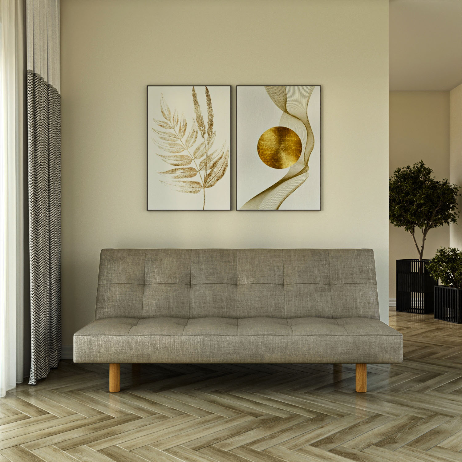 13737 Καναπές Κρεβάτι Hermes Τριθέσιος Μπεζ 180x95x82cm - Image 1