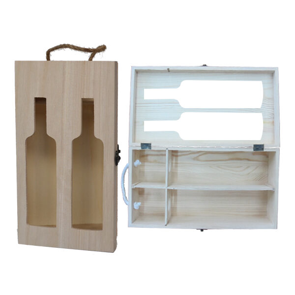 Αλουστράριστο ξύλινο κουτί για 2 φιάλες κρασί [20601232]