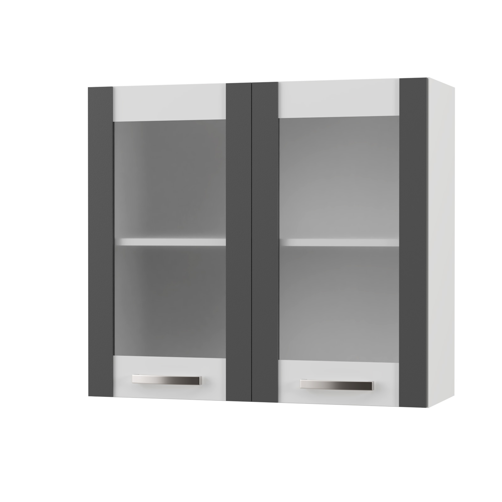 2282 CHARLOTΤE Πάνω Ντουλάπι Με Τζάμι 80x30.5x71.8εκ με μεταλλικά χερούλια Γραφίτης - Image 1