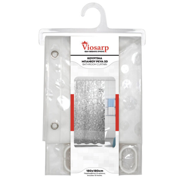 Σετ πλαστική ανάγλυφη κουρτίνα μπάνιου 180x180cm με κρίκους [70701456]