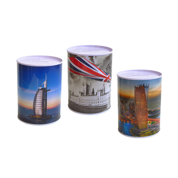 Μεταλλικός κουμπαράς με πόλεις [30501328]