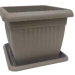 Σετ γλάστρα πλαστική τετράγωνη με πιατάκι  γκρι 24x 20cm [87327500010]