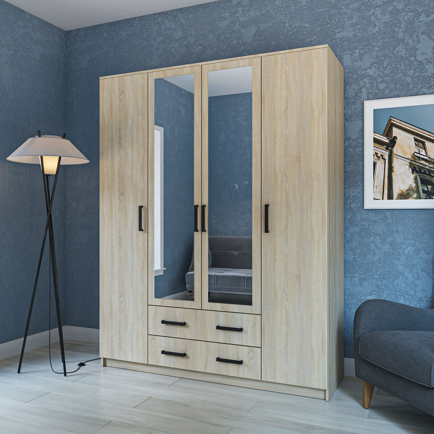 9652 Ντουλάπα Τετράφυλλη Simple 4D2D Σονόμα 160x52x205cm - Image 1