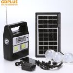 Ηλιακό σύστημα φωτισμού - φόρτισης , USB/SD, Mp3 Player, FM Radio, 3  LED 100LM  και τηλεχειριστήριο GD PLUS OEM