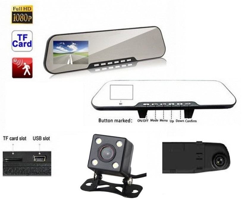 CREATOR: gd-jpeg v1.0 (using IJG JPEG v62), quality = 90 Καθρέφτης αυτοκινήτου με HD DVR κάμερα καταγραφικό 4.3"+ ευρυγώνια κάμερα οπισθοπορείας 135° OEM - Image 1