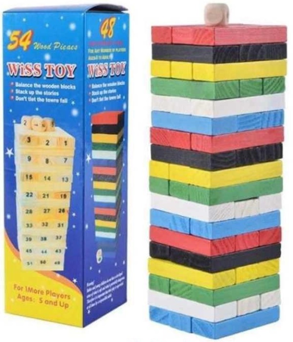 Ξύλινος πύργος ισορροπίας με χρωματιστά τουβλάκια 54 τεμάχια 8119 OEM - Image 1