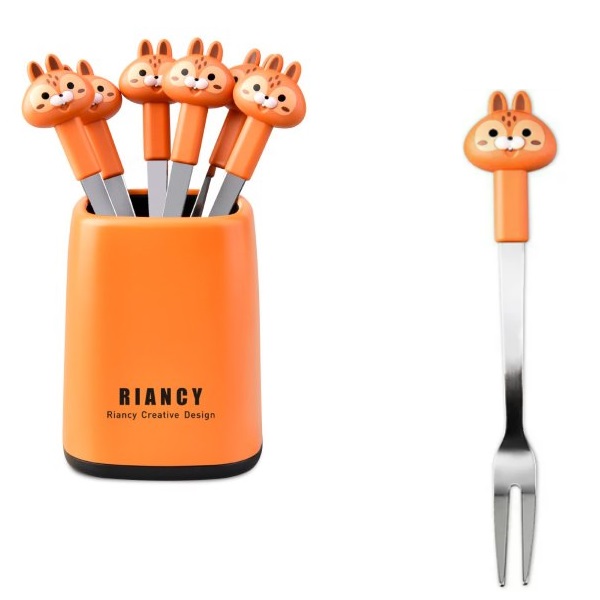 fruit_forks_squirrels_1_bidq-de Σετ πιρουνιών φρούτων σε βάζο Σκιουράκια πορτοκαλί 22508 OEM - Image 1