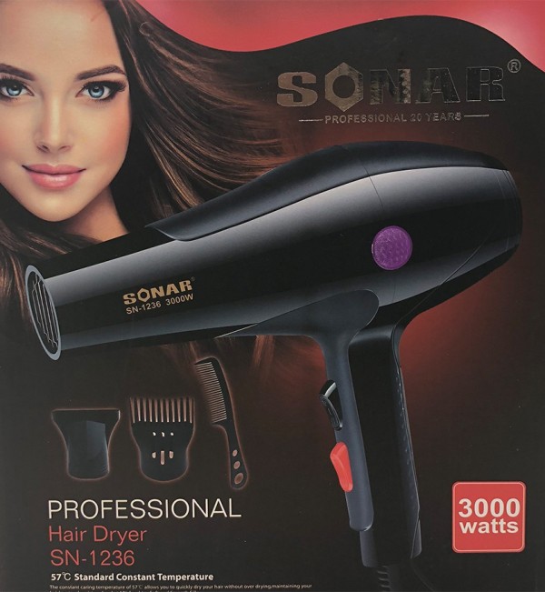 hair_dryer_sonar_sn-1236_1 Επαγγελματικό πιστολάκι μαλλιών μαύρο 3000W SN-1236 SONAR SONAR - Image 1