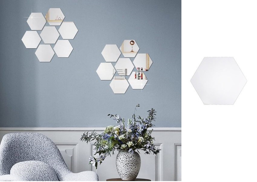 hexagonal_mirror_sticker1_qqx5-vi Αυτοκόλλητος καθρέφτης τοίχου εξάγωνος μικρός 18x15.5εκ OEM - 2 τεμάχια - Image 1