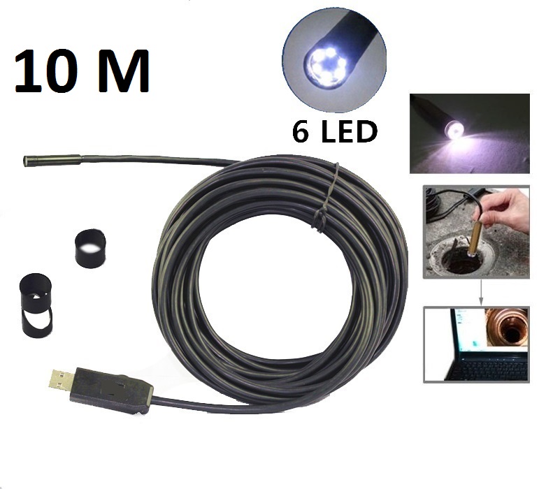 kamera-7mm-10M USB ενδοσκοπική αδιάβροχη κάμερα 10m με φωτισμό 6x LED OEM - Image 1
