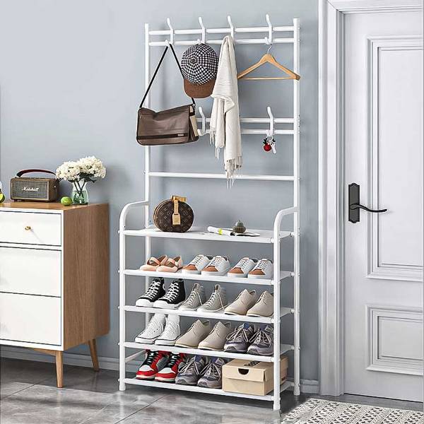 shoe_hat_rack_1 Πολυλειτουργική παπουτσοθήκη και κρεμάστρα 5 επιπέδων λευκή 80 x 168cm 9015 OEM - Image 1
