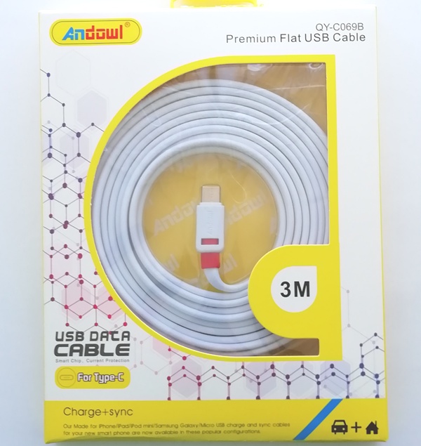 type-c_1_dnuo-hw Καλώδιο φόρτισης USB 3 μέτρων με Type-C QY-C069B ANDOWL Andowl - Image 1
