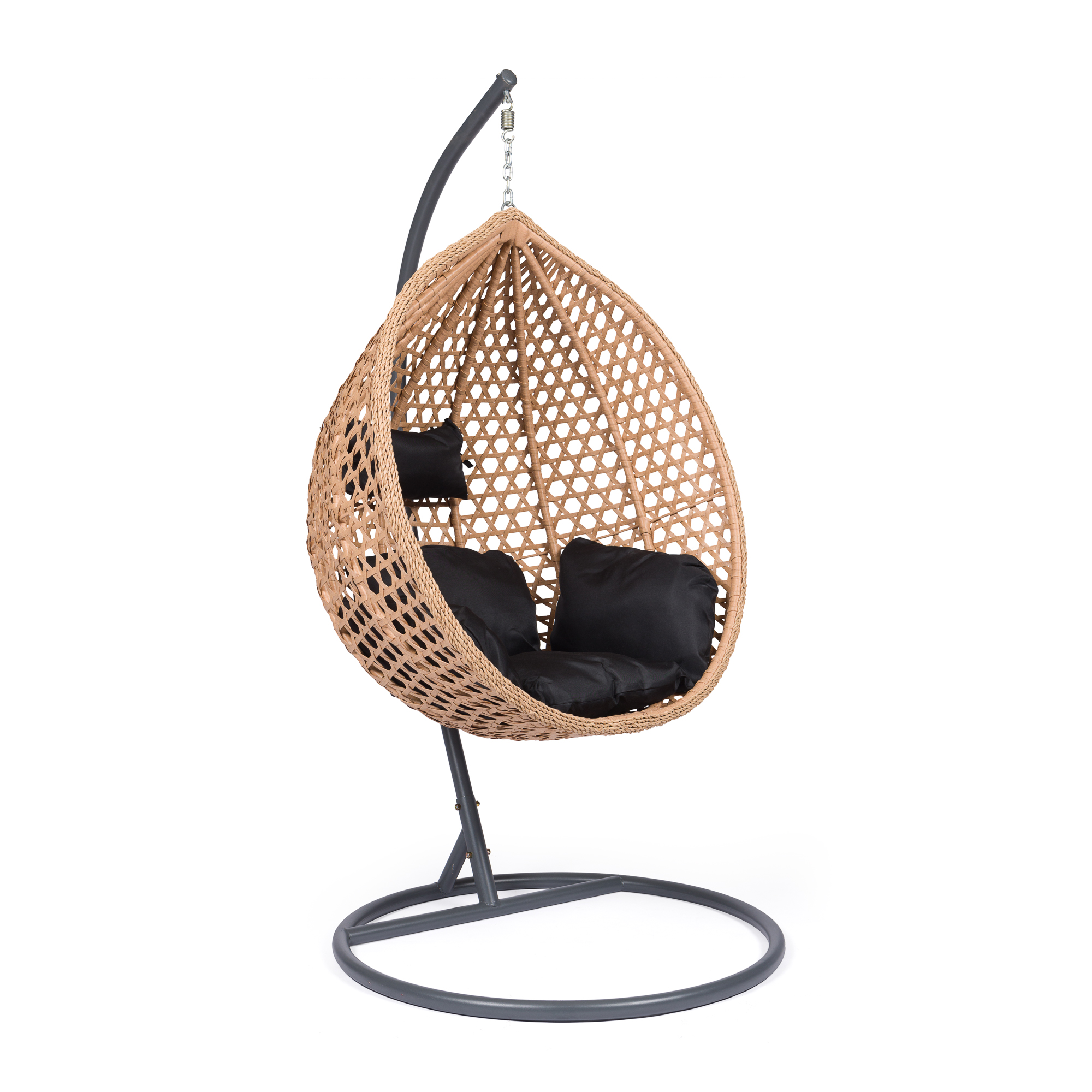 100-02454 Κρεμαστή κούνια - φωλιά "ARIA" με wicker σε χρώμα φυσικό & μαύρα μαξιλάρια 105x80x195 - Image 1