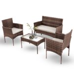 Σαλόνι κήπου Calma σετ 4τμχ rattan cappuccino-ύφασμα μπεζ