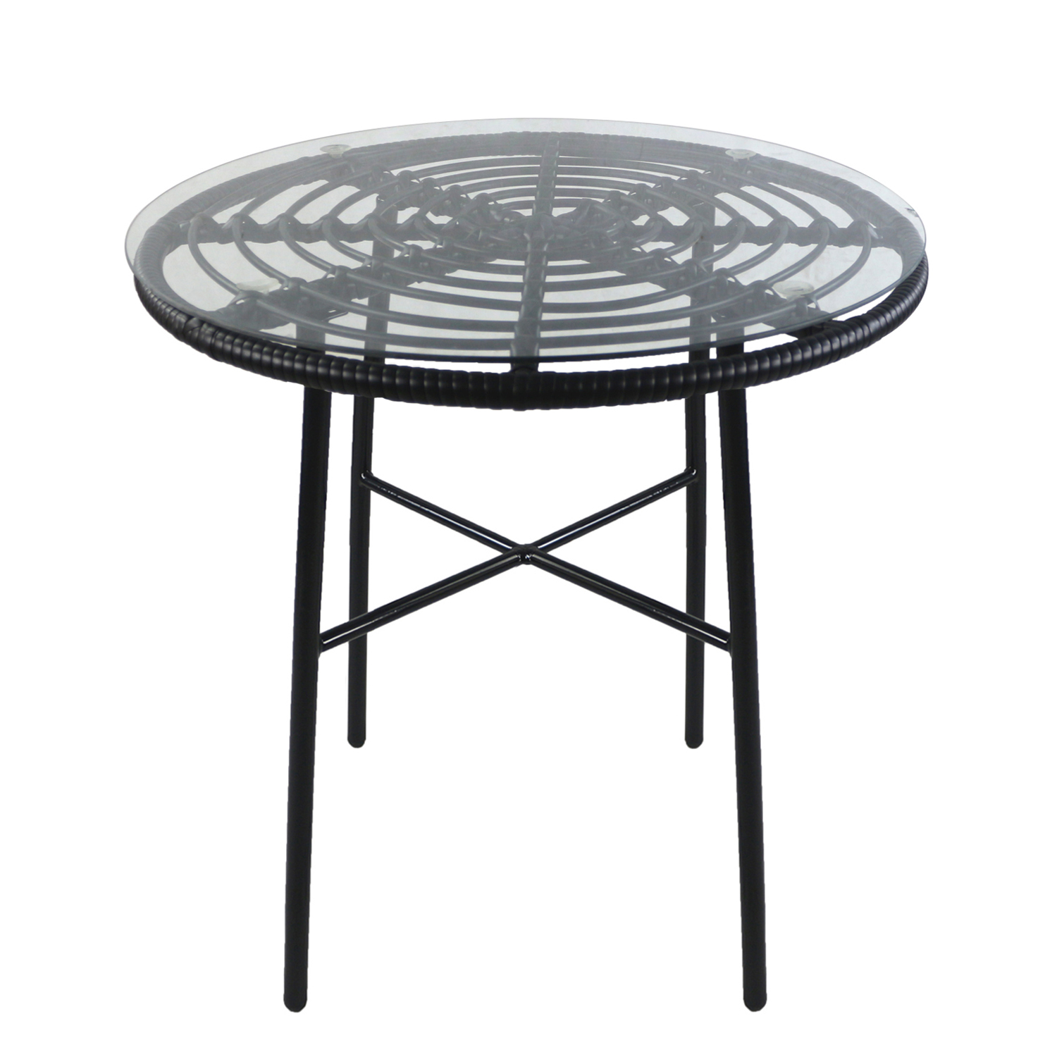 14510043trapezikipoub Τραπέζι Κήπου ArteLibre APPIUS Μαύρο Μέταλλο/Rattan/Γυαλί 70x70x74cm - Image 1