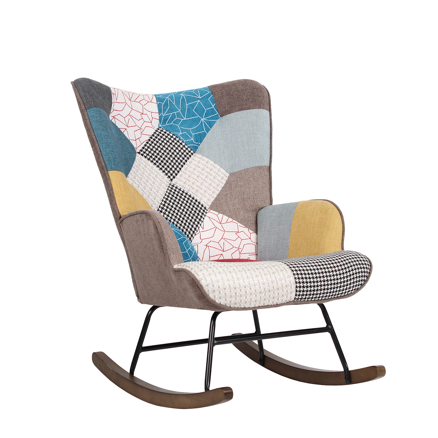 14770012 Πολυθρόνα Κουνιστή ArteLibre GERDA Patchwork Ύφασμα/Μέταλλο/Ξύλο 84x69x90cm - Image 1