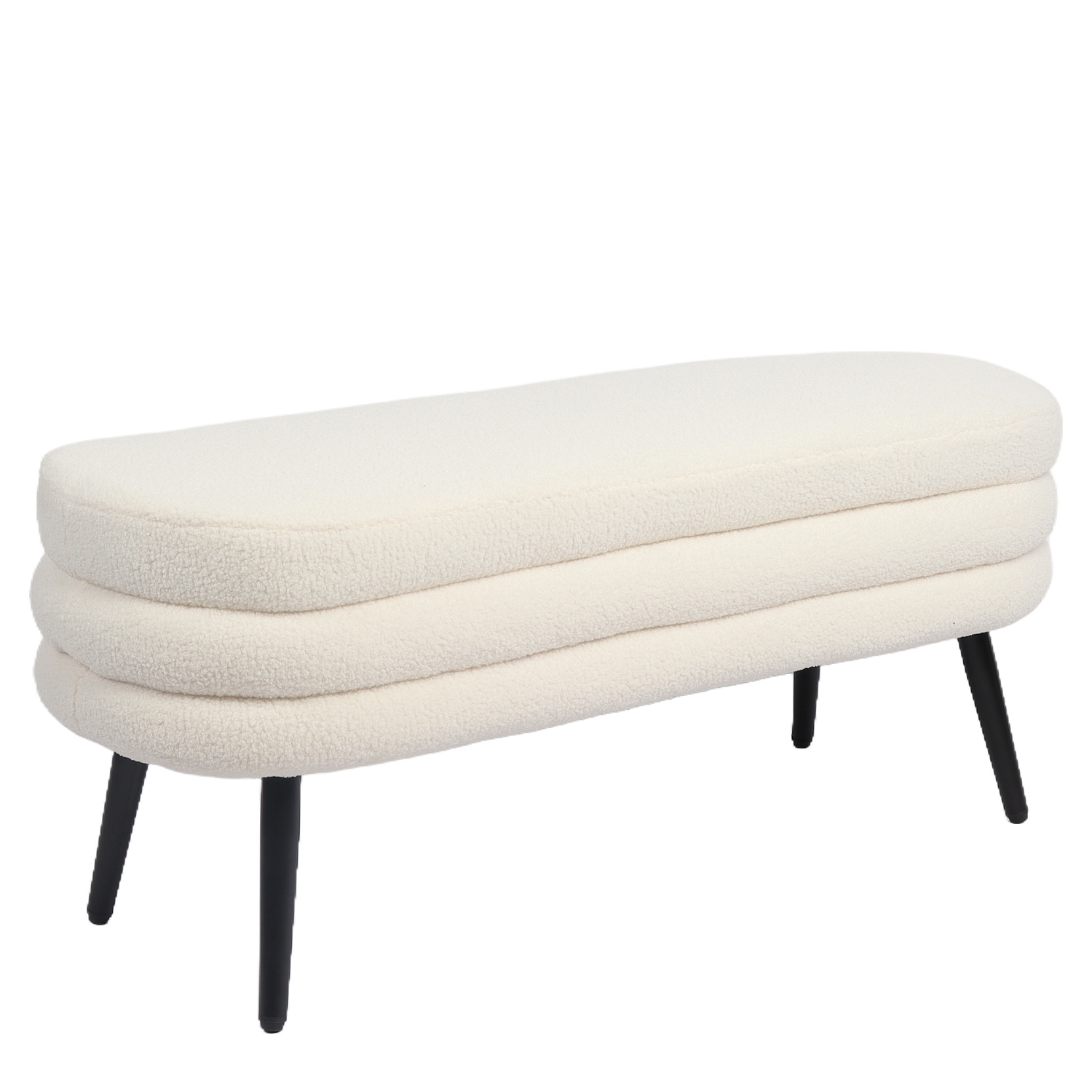 14770099-6 Παγκάκι Ottoman ArteLibre TONDO Λευκό Ύφασμα Teddy/Μέταλλο 42x112x44cm - Image 1