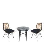 Σετ Τραπεζαρία Κήπου ArteLibre APPIUS Μαύρο Μέταλλο/Rattan/Γυαλί Με 2 Καρέκλες 14990376