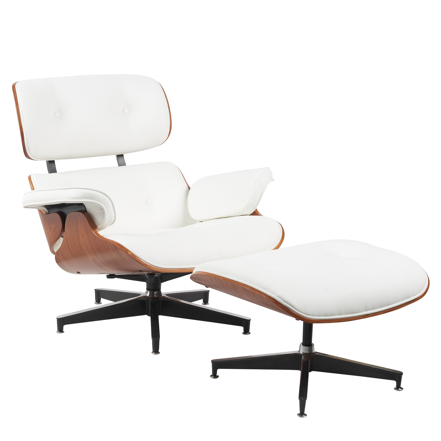 15330015 Πολυθρόνα Relax ArteLibre MIREN Με Υποπόδιο Λευκό/Καφέ Ξύλο/PU 82x92x78cm - Image 1