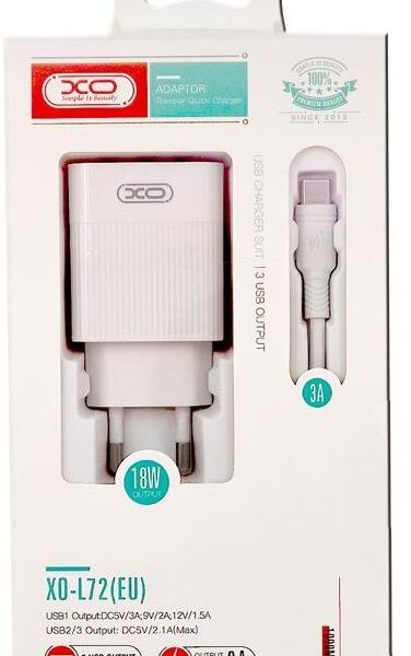 XO L72 ΦΟΡΤΙΣΤΗΣ QC3.0+2.1A, 3 ΘΥΡΕΣ ΜΕ ΚΑΛΩΔΙΟ LIGHTING, 18w