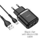 HOCO N4 ASPIRING ΦΟΡΤΙΣΤΗΣ ΜΕ ΚΑΛΩΔΙΟ MICRO, 2 ΘΥΡΕΣ, ΜΑΥΡΟ - Image 2