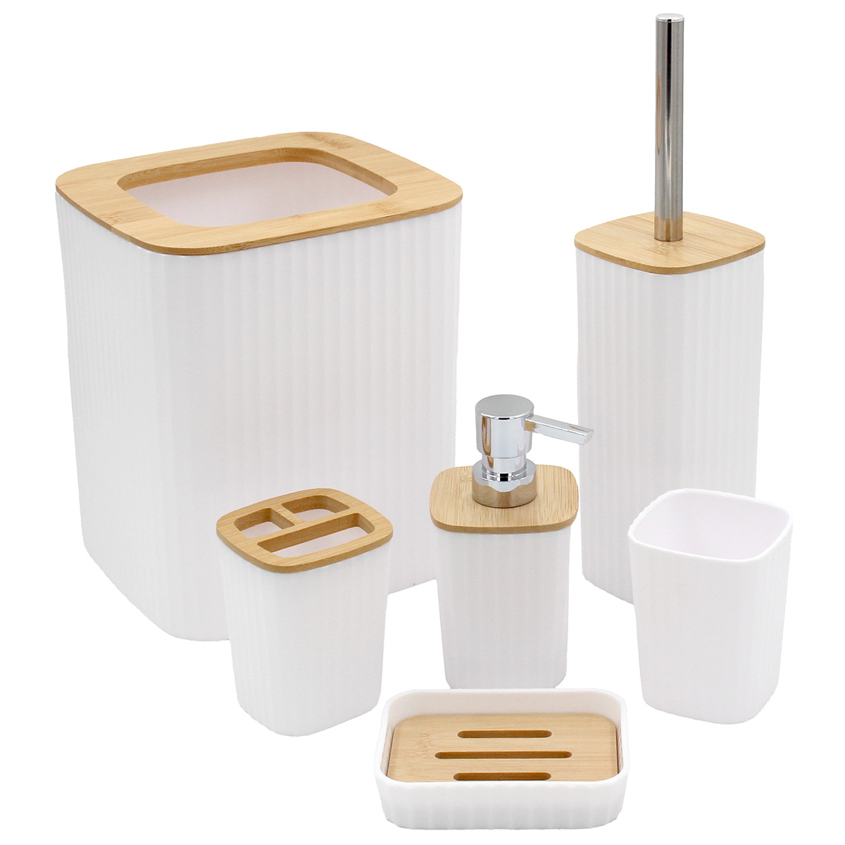 171-157 Σετ μπάνιου πλαστικό 6 τεμ Λευκό με bamboo - KESKOR 42665-3 - Image 1