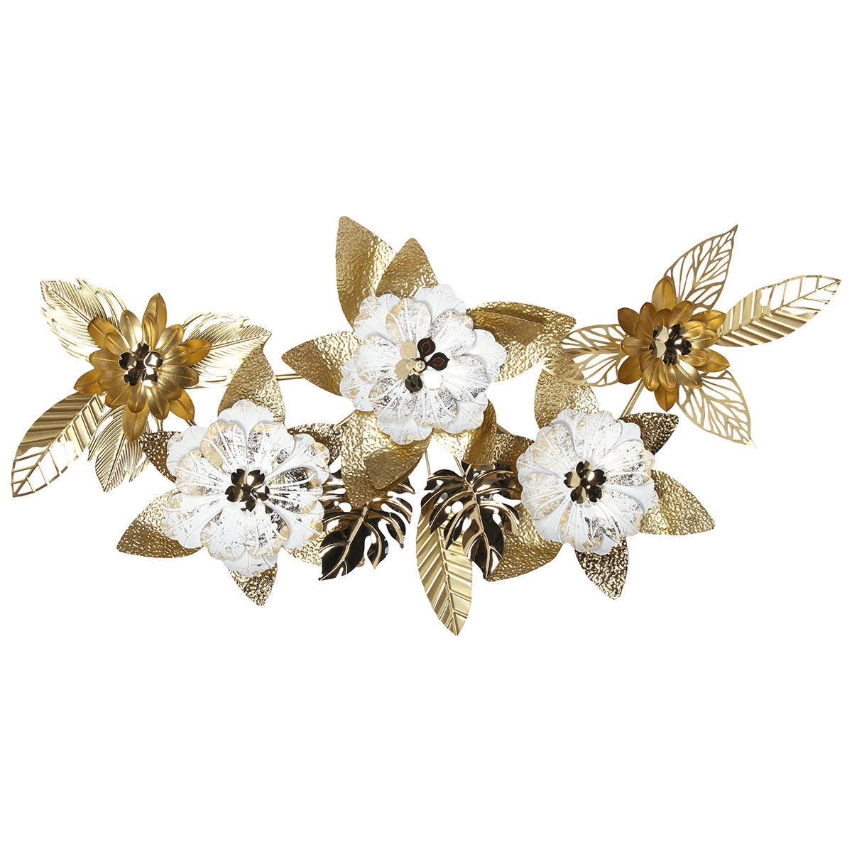 171-424 Πίνακας τοίχου μεταλλικός 131Χ63 εκ. Λευκός Χρυσός με λουλούδια και φύλλα - KESKOR 46004 - Image 1