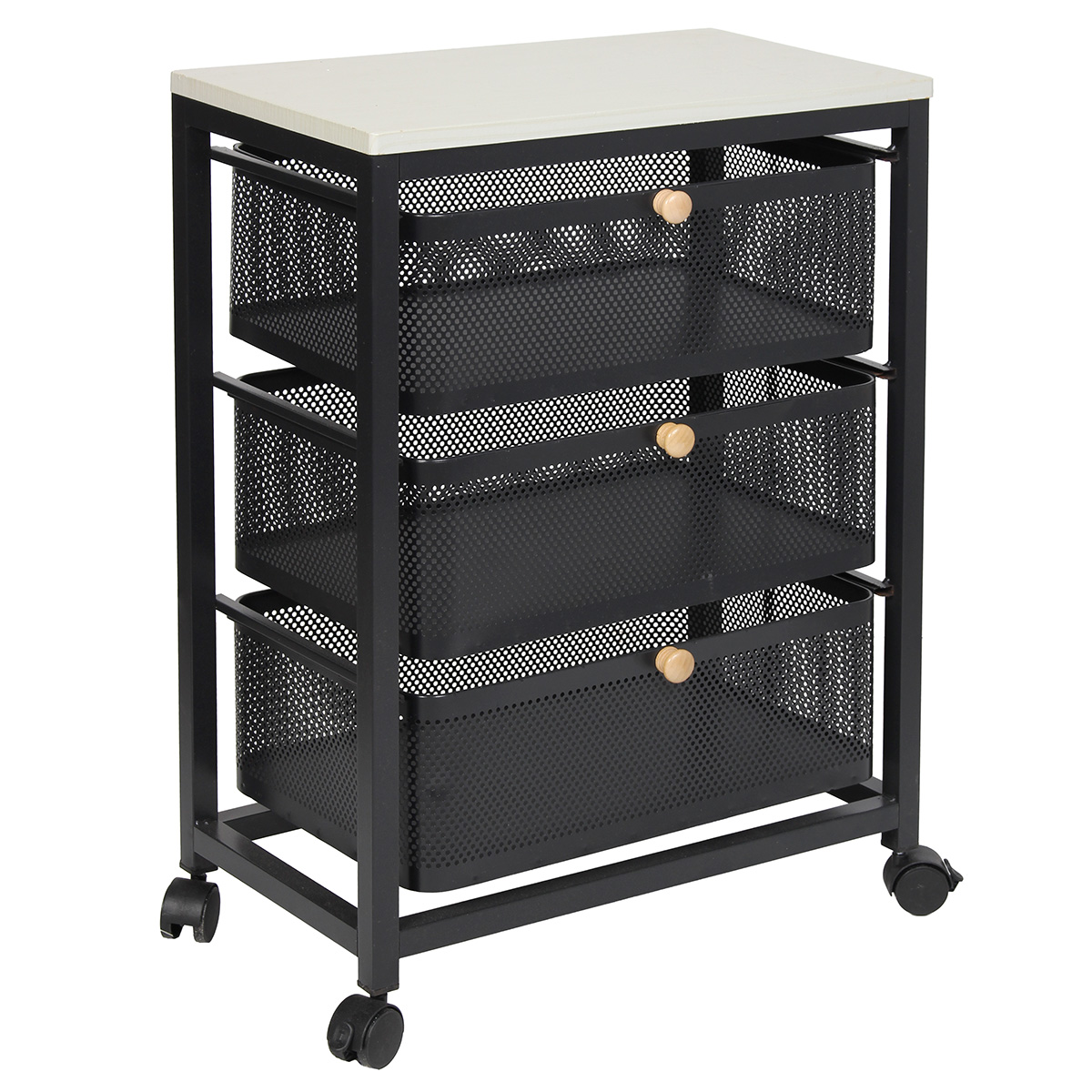 177-196 Τρόλεϊ - μανάβης μεταλλικός 47Χ27Χ65 εκ. Μαύρος με 3 συρτάρια και ξύλινη επιφάνεια - KESKOR 51387 - Image 1