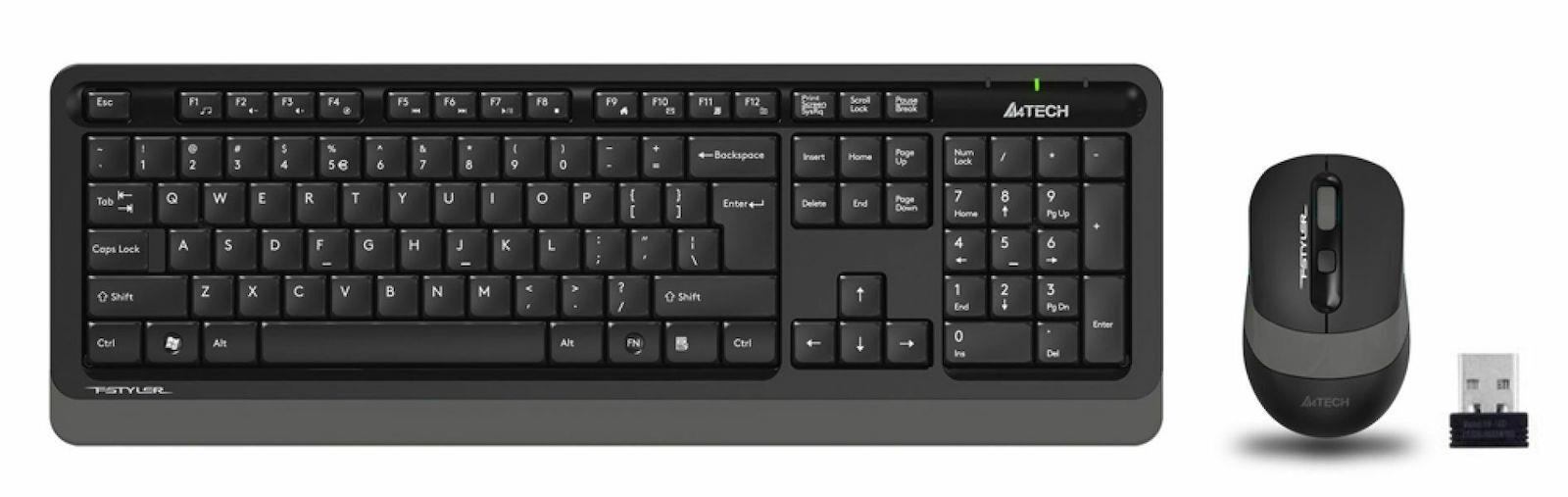 20367 A4TECH ΑΣΥΡΜΑΤΟ SET FG1010 ΠΛΗΚΤΡΟΛΟΓΙΟ - ΠΟΝΤΙΚΙ F1010, ΜΑΥΡΟ/ΓΚΡΙ - Image 1