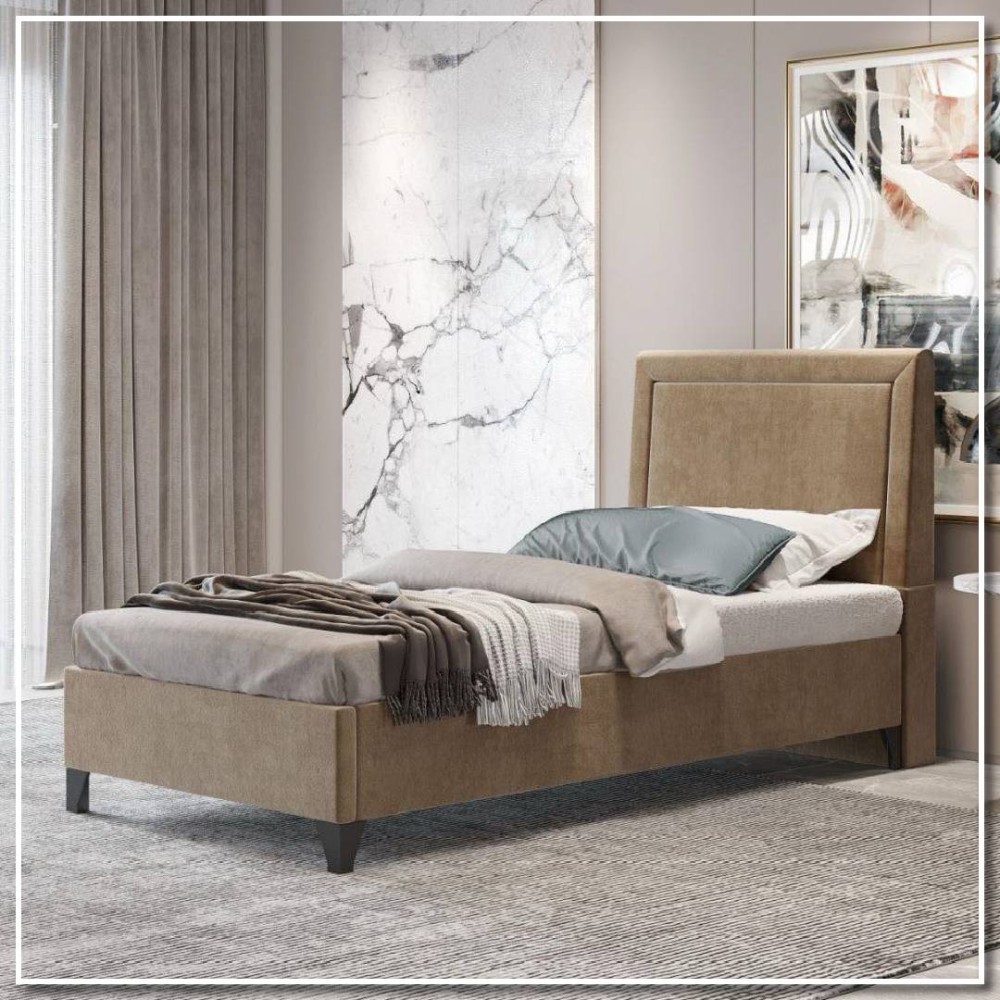 219-00081 Κρεβάτι διπλό "MILANO" από ύφασμα σε χρώμα εκρού 150x200x120 - Image 1