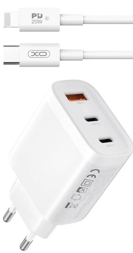 27487 XO L117 ΦΟΡΤΙΣΤΗΣ, 2 ΘΥΡΕΣ PD45W ΚΑΙ 1 ΘΥΡΑ QC3.0 18W, ΜΕ ΚΑΛΩΔΙΟ LIGHTNING - Image 1