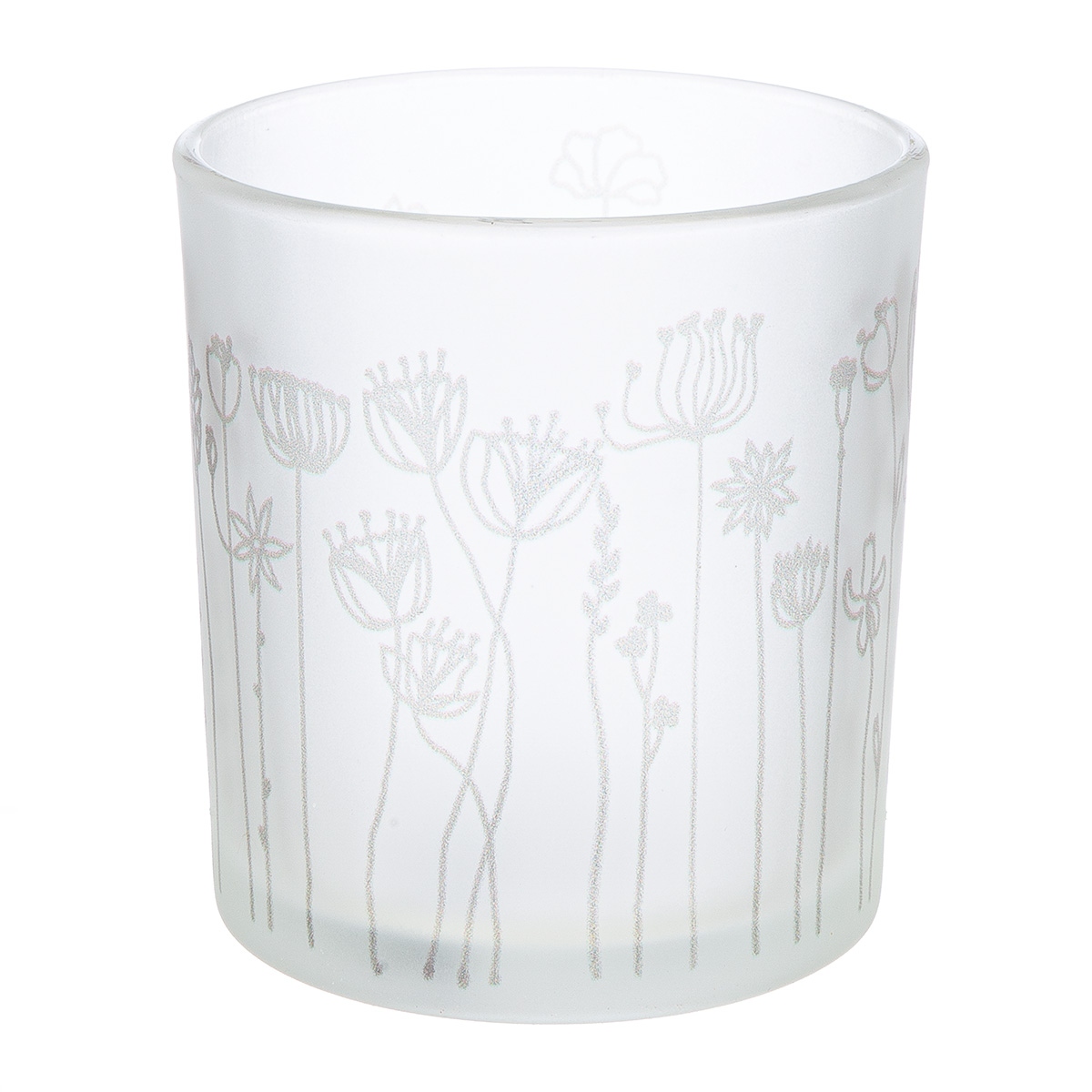 27506gilde-3 Φανάρι Καταιγίδας Cylindrical "Flower" Λουλουδάτο Design Γυάλινο Λευκό PU 18 H. cm D. 7 cm - Image 1