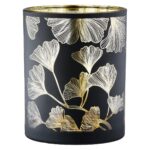 Φανάρι Καταιγίδας Cylindrical "Ginkgo" Ginkgo Motif Γυάλινο Μαύρο PU 18 H. cm D. 7 cm - Image 2