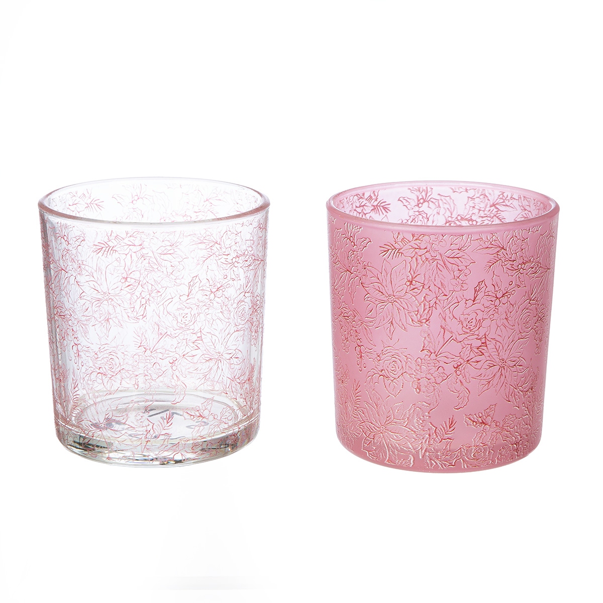 27524gilde-3 Φανάρι Καταιγίδας Cylindrical "Rose" Λουλουδάτο Pattern Γυάλινο Clear Rose PU 18 Pcs. Assorted H. cm D. 7 cm - Image 1