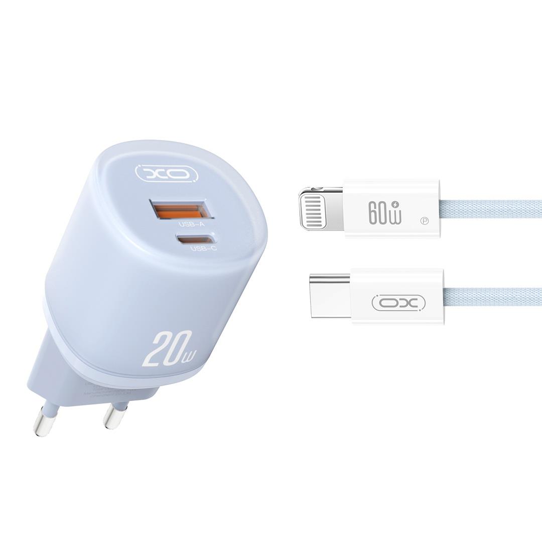 31479 XO L144 ΦΟΡΤΙΣΤΗΣ 20W, 2 ΘΥΡΕΣ, ΜΕ ΚΑΛΩΔΙΟ LIGHTNING, ΜΠΛΕ - Image 1