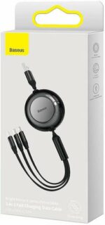 BASEUS BRIGHT MIRROR 2 SERIES, 3 ΣΕ 1, RETRACTABLE, TYPE-C + MICRO USB + LIGHTNING, 3.5A,  1.1M, ΜΑΥΡΟ - Image 3