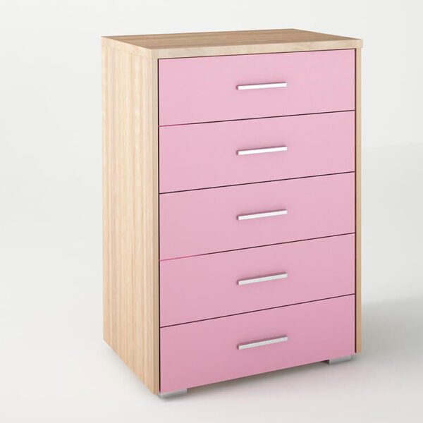 Συρταριέρα παιδική με 5 συρτάρια σε χρώμα δρυς-ροζ 60x45x90