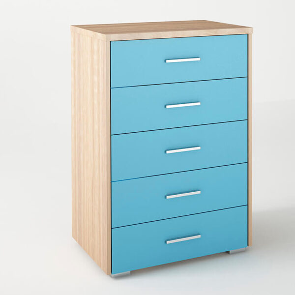 Συρταριέρα παιδική με 5 συρτάρια σε χρώμα δρυς-σιελ 60x45x90