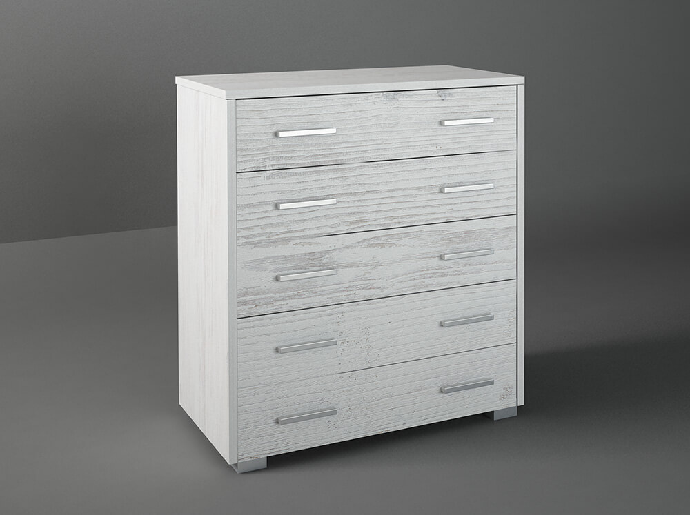 500-00688 Συρταριέρα με 5 συρτάρια σε χρώμα λευκό ρουστίκ 80x45x90 - Image 1