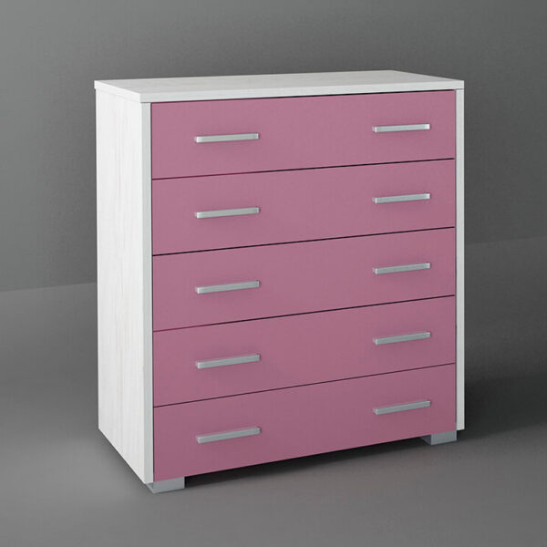 Συρταριέρα με 5 συρτάρια σε χρώμα λευκό ρουστίκ-ροζ 80x45x90