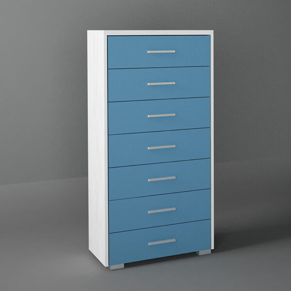 Συρταριέρα με 7 συρτάρια σε χρώμα λευκό ρουστίκ-σιέλ 60x45x123