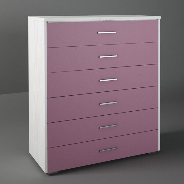 Συρταριέρα παιδική με 6 συρτάρια σε χρώμα λευκό ρουστίκ-ροζ 90x45x1,08