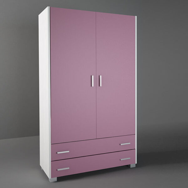 Ντουλάπα παιδική δίφυλλη σε χρώμα λευκό ρουστίκ-ροζ 105x50x180