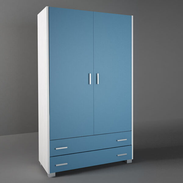 Ντουλάπα παιδική δίφυλλη σε χρώμα λευκό ρουστίκ-σιέλ 105x50x180