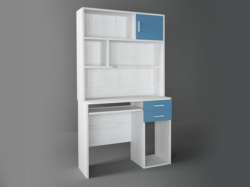 500-00882 Γραφείο με εταζέρα σε χρώμα λευκό ρουστίκ-σιέλ 100x55x180 - Image 1