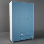 Ντουλάπα παιδική τρίφυλλη χρώματος λευκό ρουστίκ-σιέλ 110x50x180