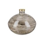 Βάζο Bulbous "Stripes" Striped Μέταλλο Brown PU H. 20 cm D. 20 cm - Image 2