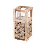 Ανεμοφωτιστικό 'Catasta' Γυαλί/Ξύλο Εκρού 14x14x30cm - Image 2